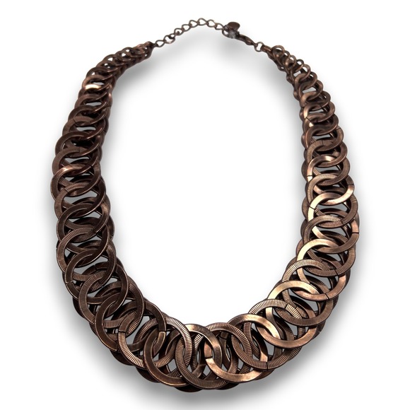 bill blass Jewelry - Bill Blass Copper Tone Linked Disc Necklace Textured Statement Layered Chain 18"